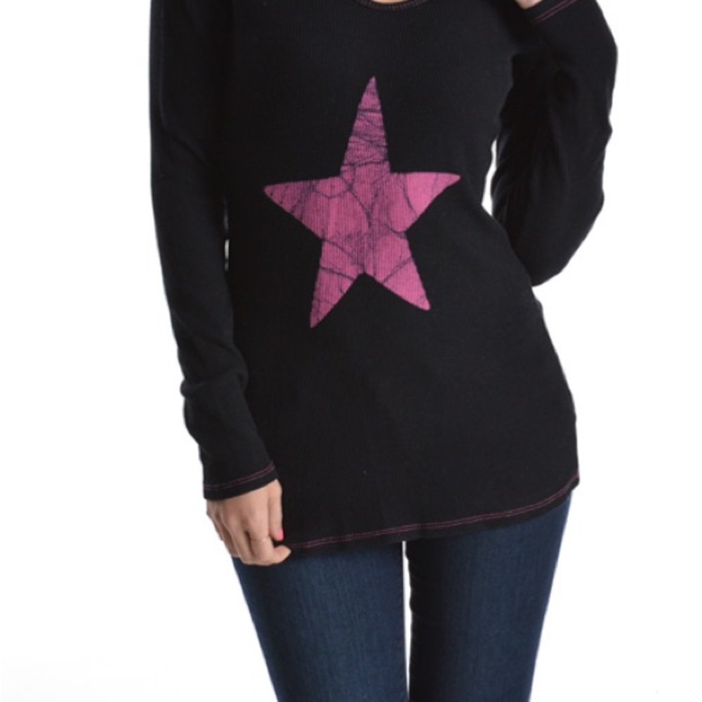 Elegant Black Long Sleeve Top with Pink Star